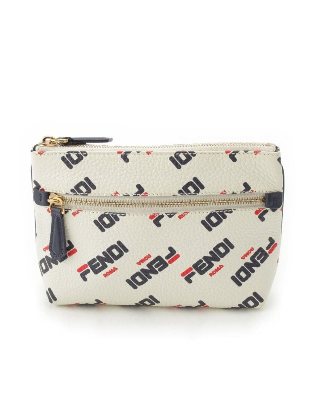 Fendi Fila Leather Logo Print All Over Pouch Mini Bag White Blue